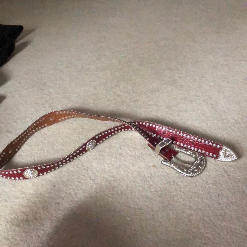 Red leather bling belt